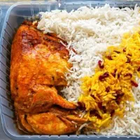 برنج و مرغ با یک ظرف تهدیگ رایگان