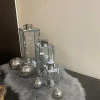 فانوس ۳ تایی دکوری گوی تمام استیل نقره ای جهیزیه