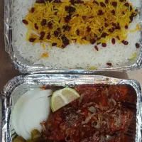 غذای امروز زرشک پلو با مرغ، میگو سرخ شده ،