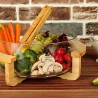 سالاد خوری شیشه ای پایه چوبی