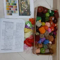 نخ و نقشه تابلو فرش سبد گل و فانوس