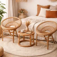 صندلی حصیری و میز کنار مبلی حصیری