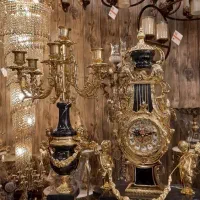 ست ساعت شمعدان برنج ابکاری طلا