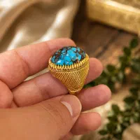 انگشتر نایاب فیروزه دامله شجری دست ساز آبکاری طلا