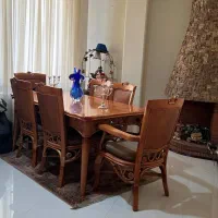 میز نهار خوری شش نفر آینه قدی با چوب بامبو