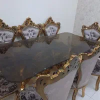 مبل ۹نفره با ناهارخوری کامل سلطنتی بارنگ ورق طلا