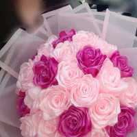 دسته گل رز روبانی
