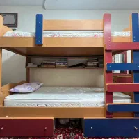 تخت دو طبقه MDF با دراور و میز کامپیوتر و کتابخانه