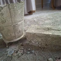 جا دستمال کاغذی وسطل مسی باروکش نقره کاردست اصفهان