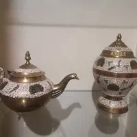 شکلات خوری و قوری برنجی میناکاری هندی