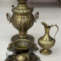 سماور زغالی و سرویس فنجان و پارچ