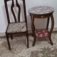 میز تلفن و صندلی چوبی