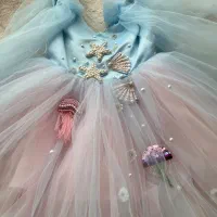 پیراهن پرنسس دخترانه پری دریایی سنگ دوزی شده