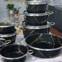 قابلمه گرانیت ۱۴ پارچه طرح سنگ  و ماهیتابه