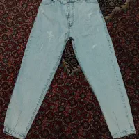 شلوار جین مام فیت آبی یخی