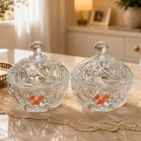 دو عدد قندان کریستالی طرح تراش