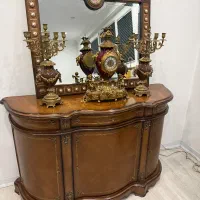 آینه و شمعدان و ساعت چینی برنز و کنسول معرق کمیاب