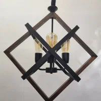 لوستر فلز چوب با ۴ عدد لامپ