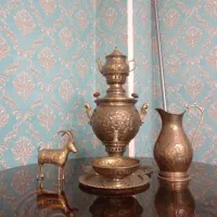 سرویس سماور برنجی  زغالی قدیمی