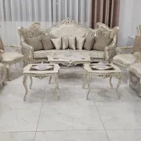 مبل استیل ۹ نفره مجلل با میز نهارخوری ۸ نفره