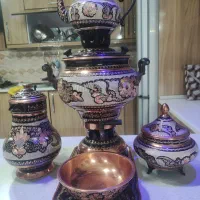 سرویس سماور مسی قلم‌ کاری شده