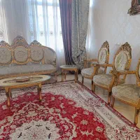 مبل استیل سلطنتی سبز طلایی 9نفره تمام چوب کار دست