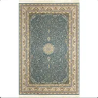 فرش۱۲۰۰ابریشمی طور،کناره،والان،کوسن سبزابی قیطران