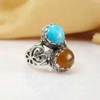 انگشتر مردانه فیروزه و عقیق زرد