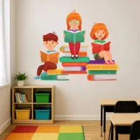 استیکر دیواری اتاق کودک بچه های کتابخون ـ کد ۱۸۲۹