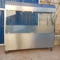 میز کار تمام استیل نگیر بزرگ متحرک با شیشه و هود