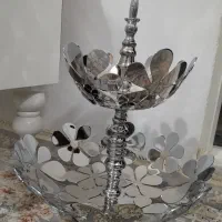 ظرف دو طبقه میوه خوری جدید تمام استیل نقره ای