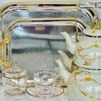 سینی کتری قوری لعابی فنجان قندان لب طلا