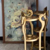 میز دکوری چوبی کنار سالنی عسلی ۳ طبقه قدیمی چوب