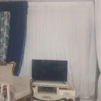 ۳ تا پرده حریر سفید و والان پرده آبی سرمه ای