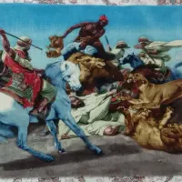 تابلو فرش شکار شیر