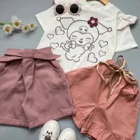 تیشرت شلوارک کرومی گل برجسته