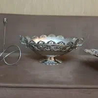 میوه خوری و شیرینی خوری سیلور با دوعدد شمعدان