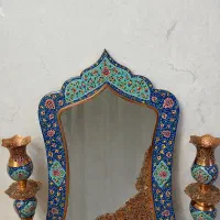 ایینه و شمعدان مسی میناکاری