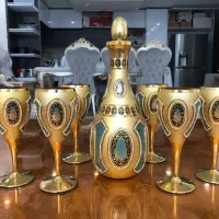 ست کامل کریستالی طلاکوب رنگ فیروزه‌ای