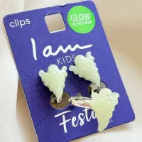 گوشواره کلیپسی میخی و انگشتر روح شب تاب سبز فسفری