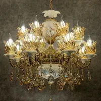 لوستر۱۶شعله سایز حجیم سرامیکی شاخکدار برنج