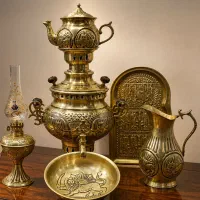 سماور زغالی به همراه ست شیرخورشید ذغالی