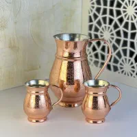ظروف مسی/سرویس پارچ و لیوان مسی ترک/چکشی و طرح دار