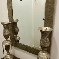 اینه و شمعدان لاله قلمکاری با روکش نقره|صنایع دستی و سایر لوازم تزئینی|تهران, ائمه اطهار|دیوار