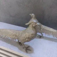 جفت قرقاول برنجی روکش نقره
