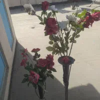 گلدان فلزی ۲ عدد با گل