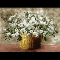 نخ و نقشه گلدان رز سفید