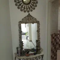 آینه شمع دان با ساعت برنجی