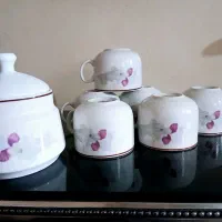 فنجان و قندان سینی گل سرخی لیوان کاسه بشقاب
