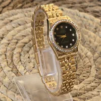ساعت مچی زنانه صفحه گرد بند فلزی طلاییROLEX